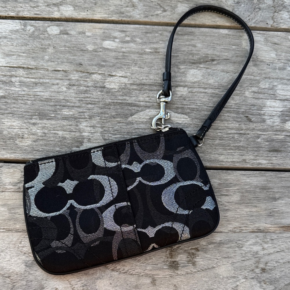 Coach Black and Silver Signature Wristlet